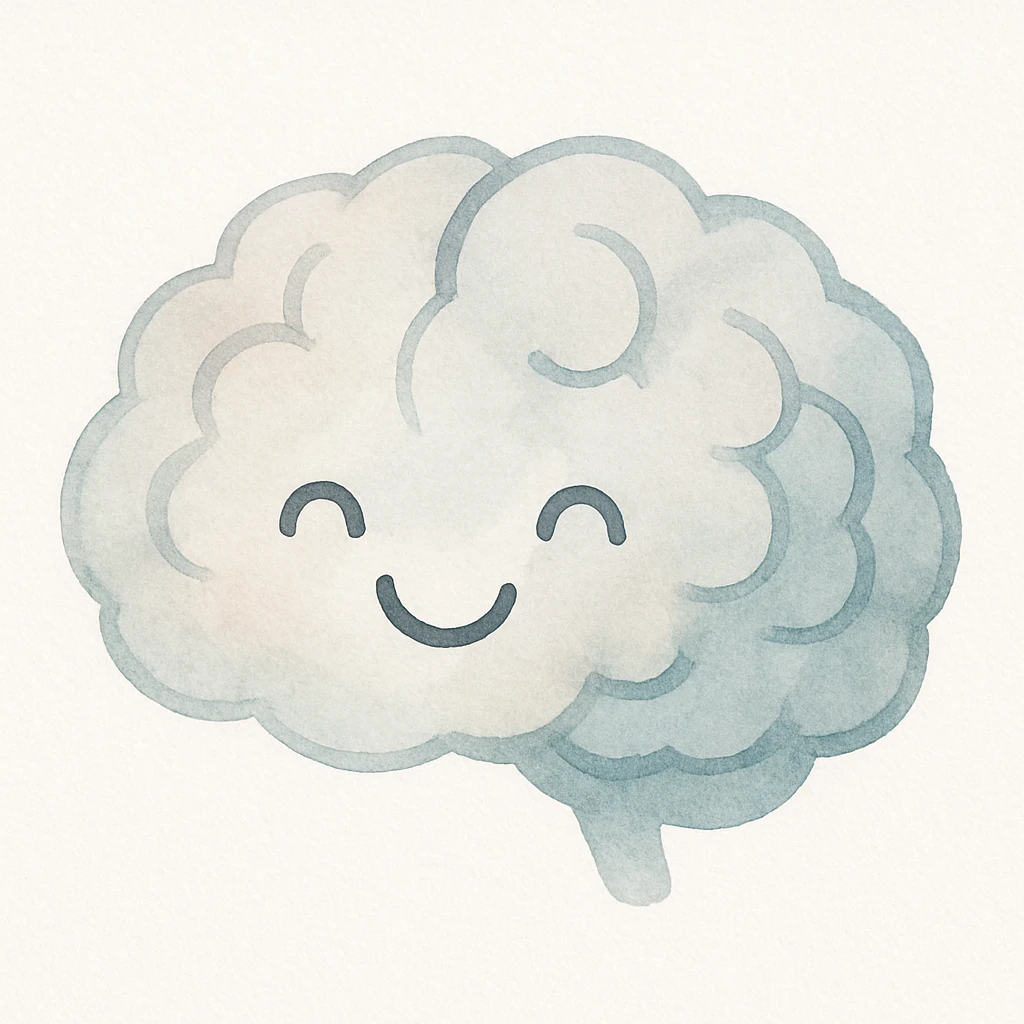 brain with eyes and joyful expression, artistic watercolor style emoji