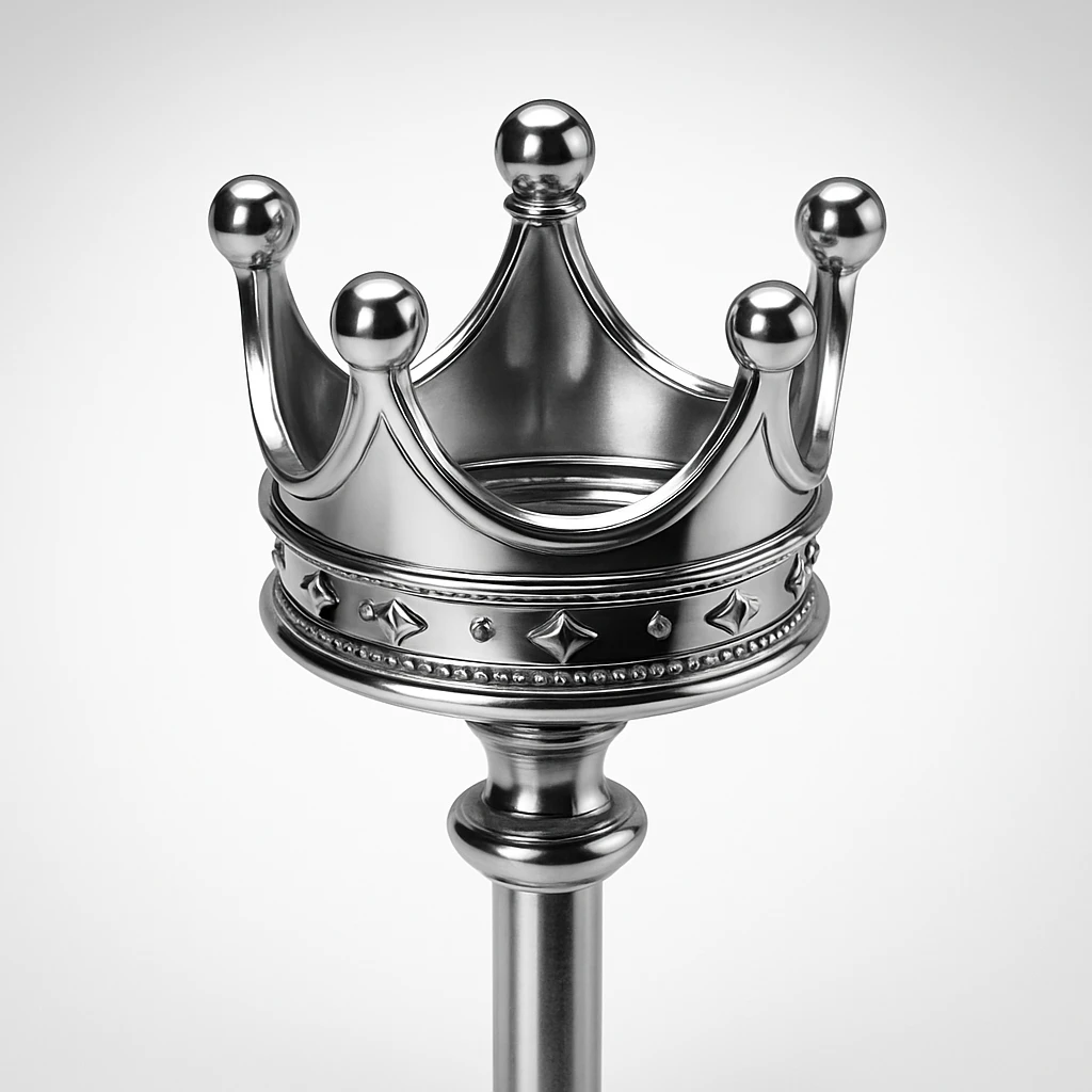 a chrome crown resting on a staff, representing leadership and the best of the staff team emoji