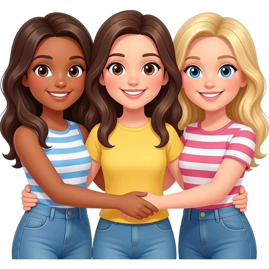 3 girls linking arms (2 brunettes 1 blonde) emoji