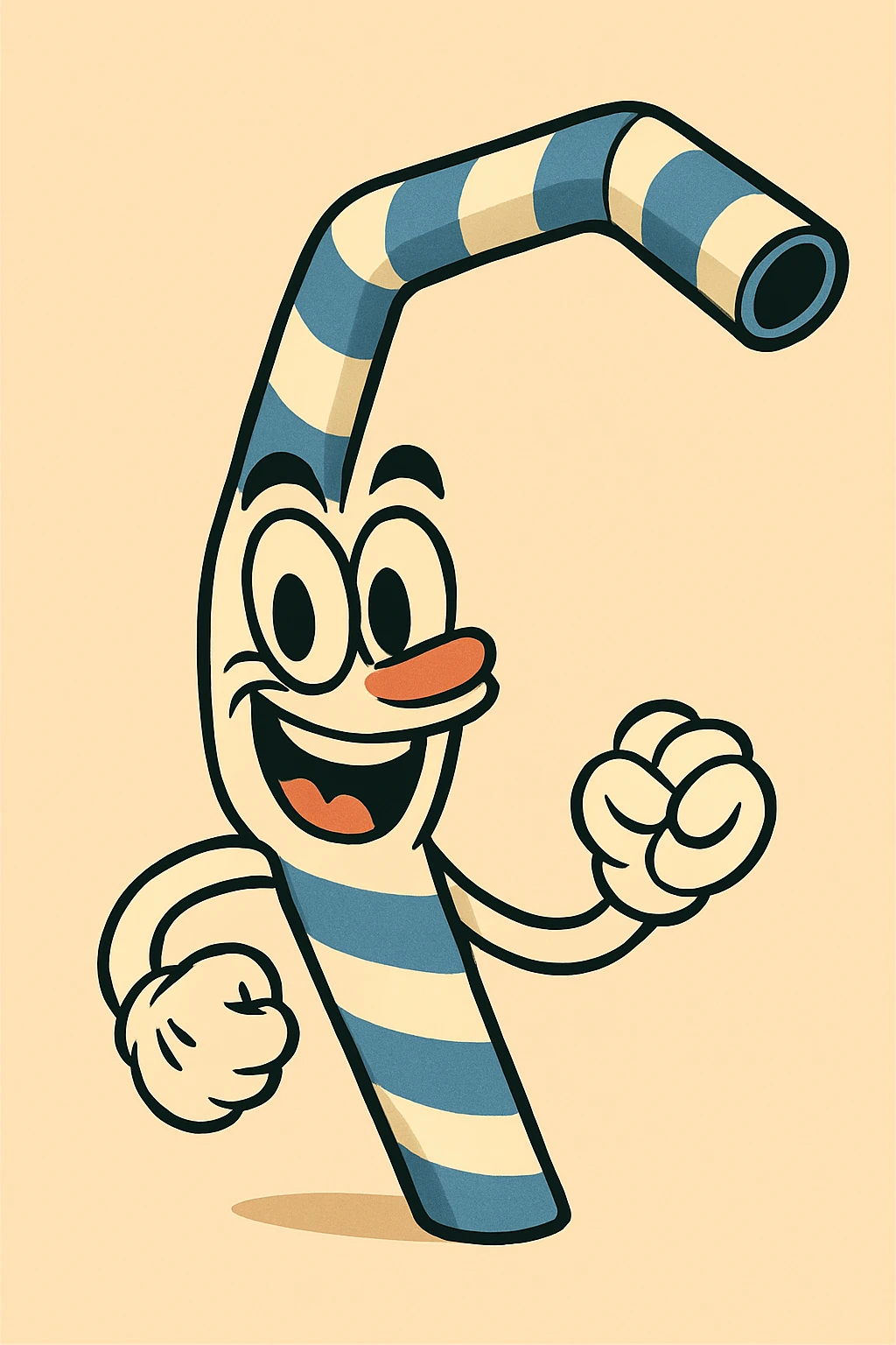 Change the straw to blue and white stripes, keep cartoon style, keep background as is. emoji