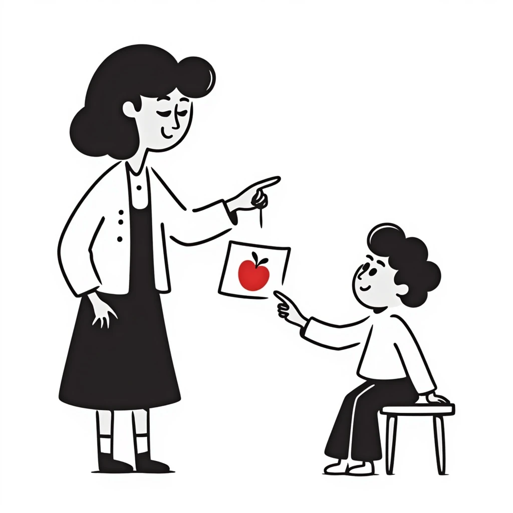 educator or speech therapist with child, who helps child with lessons emoji