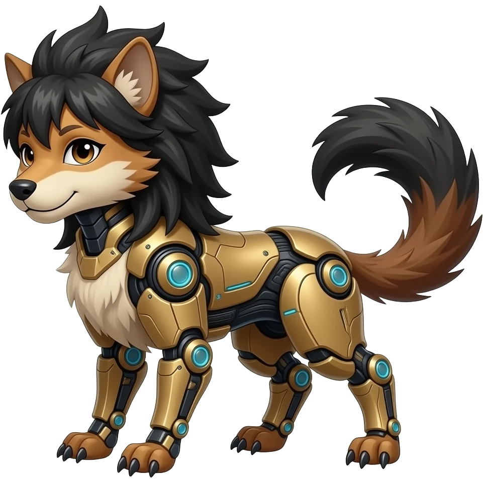 Brown and beige badass elegant wild beautiful natural badass futuristic epic exotic anthro modern furry cyborg-sergal-vernid-creature, full body, dark-brown-black-gradient pretty hair, with a long tufted tail, aesthetic, art by LiLaiRa, art by art by Falvie emoji