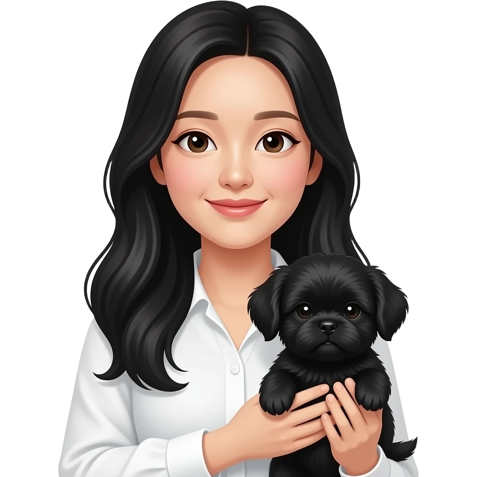 long hair korean lady holding black shih tzu emoji
