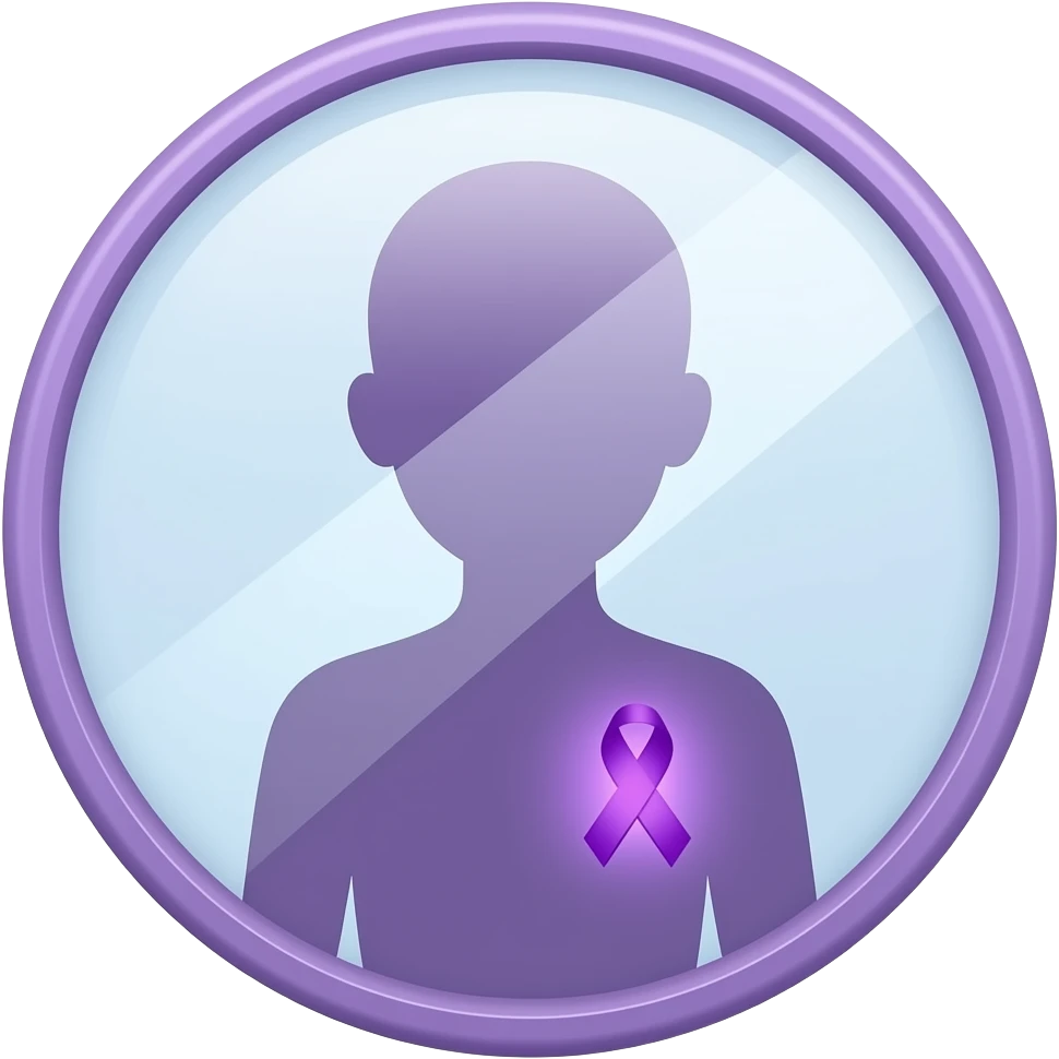 iOS-style emoji: a mirror reflecting a human silhouette wearing a little glowing purple ribbon on the chest, symbolizing fibromyalgia awareness, soft gradients, cute and subtle, transparent background emoji