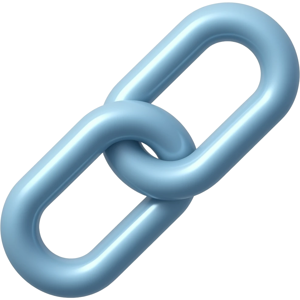 A sleek, metallic-looking link emoji in sky blue color. Futuristic style. emoji