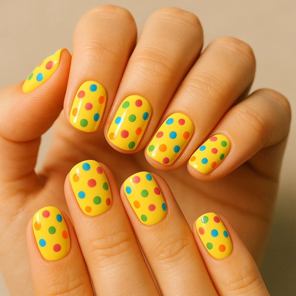 yellow nails with polka dots emoji