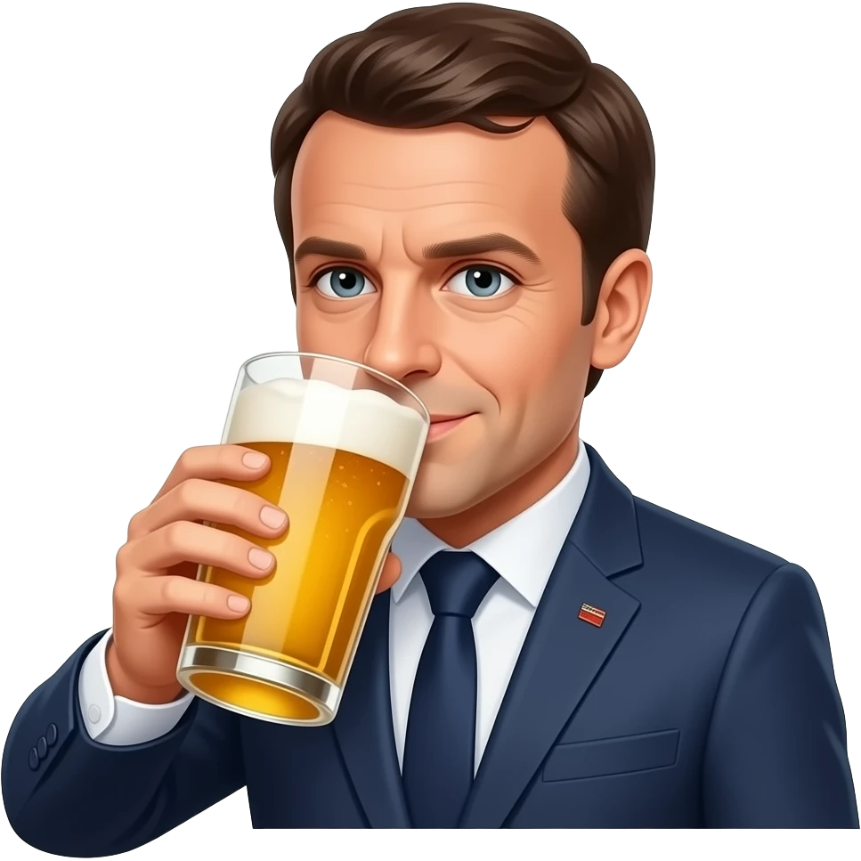 Créer moi Emanuel  Macron entrain de boire une pinte de bière emoji