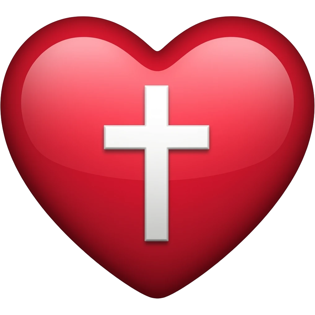 a simple red heart with a plain white Christian cross centered in it 40 x 40 image emoji