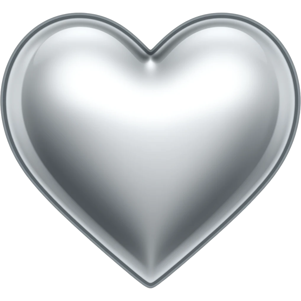 Very shiny Silver chrome heart with sharp point emoji