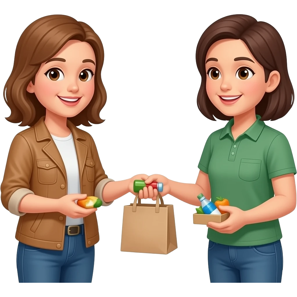 two people holding different items and trading them with eachother emoji