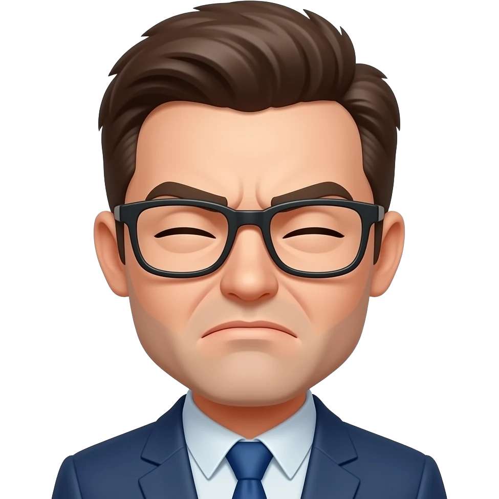 Make both eyes squinting with glasses on, and frowning emoji