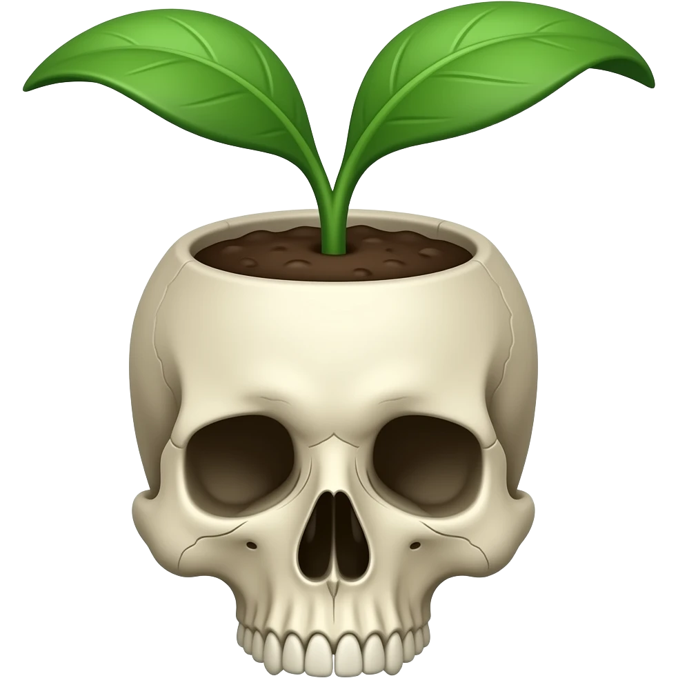 A skull with a plant growing from it emoji