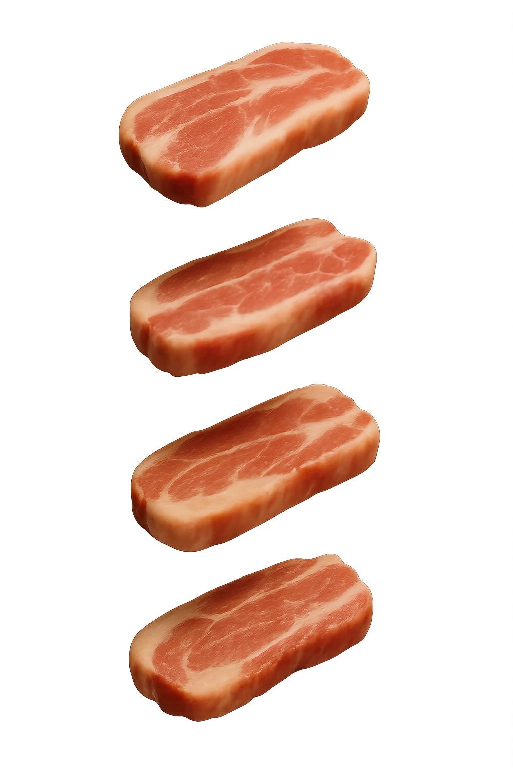 emoji stile iphone in 3d di fette di carne che cadono verticalmente dall'alto, iperrealistico 4k emoji
