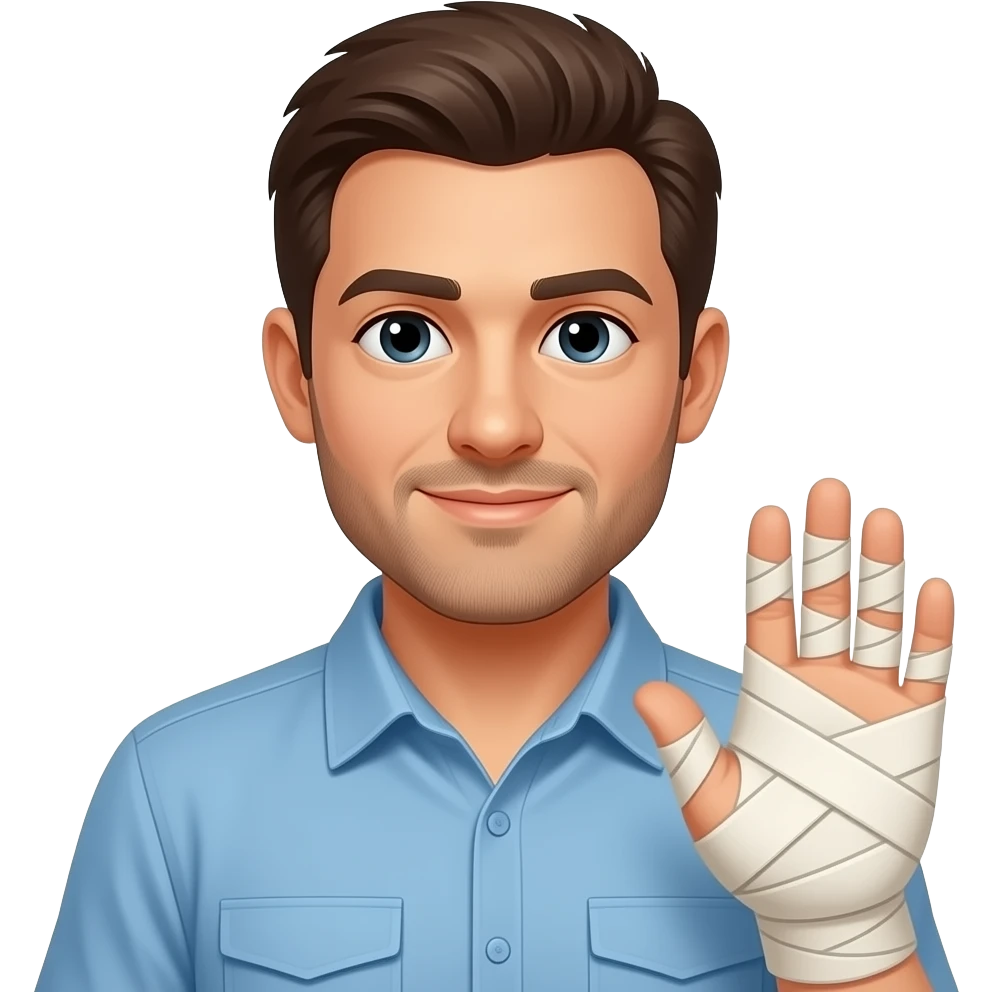 man with bandaged hand emoji