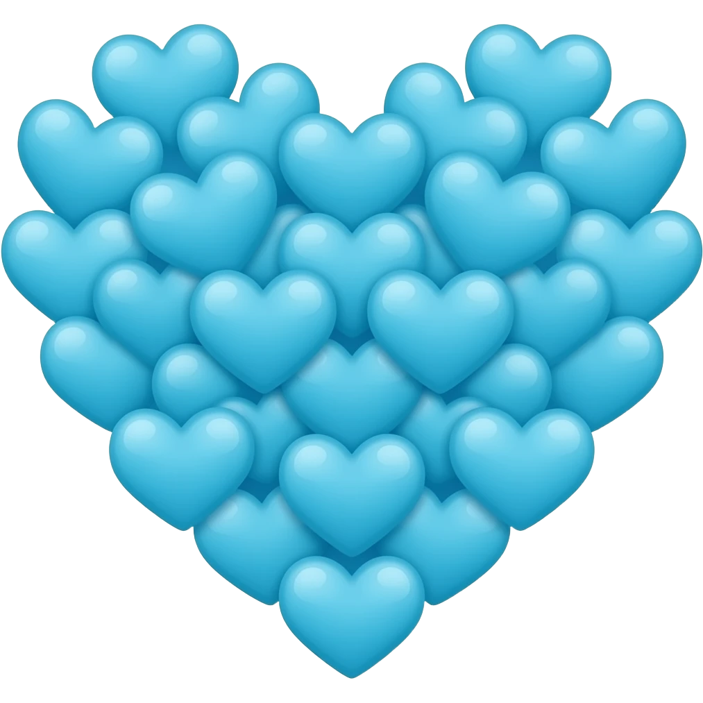 many 2D azure hearts disposed in a heart shape emoji
