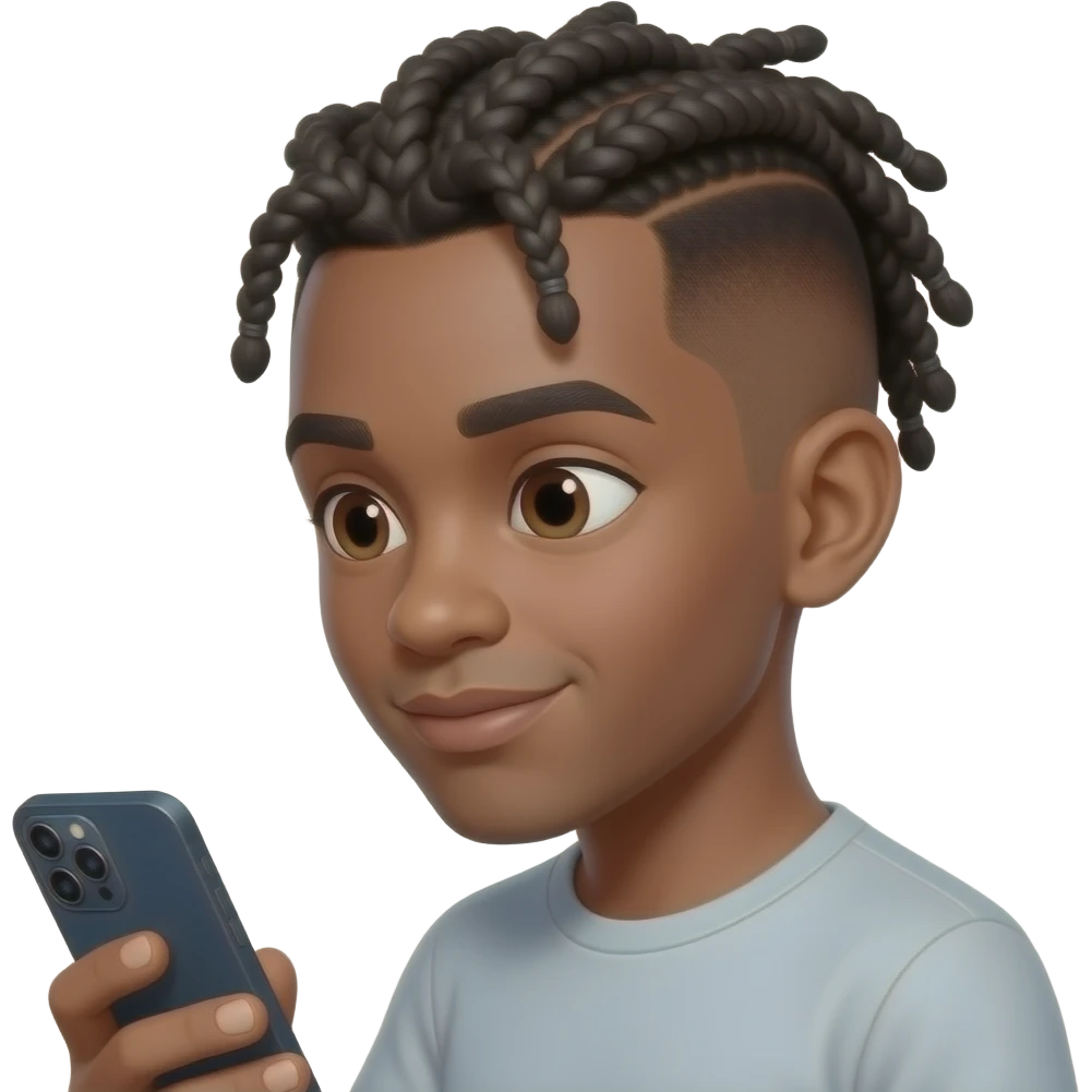 person scrolling through phone who is brown with cornrows and a low taper fade emoji