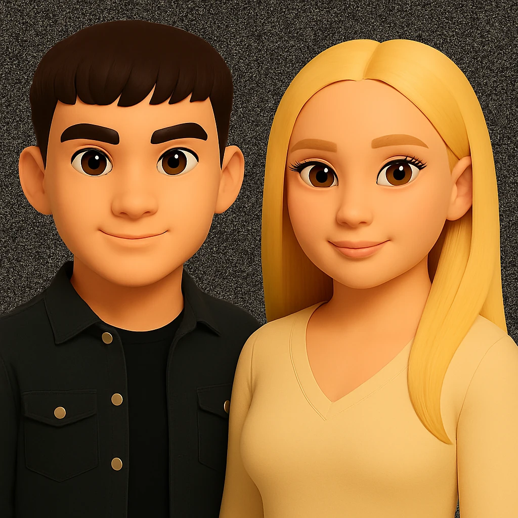 Keep the image unchanged except slightly spread the people apart from each other. Preserve the original style and background as in the reference image. emoji