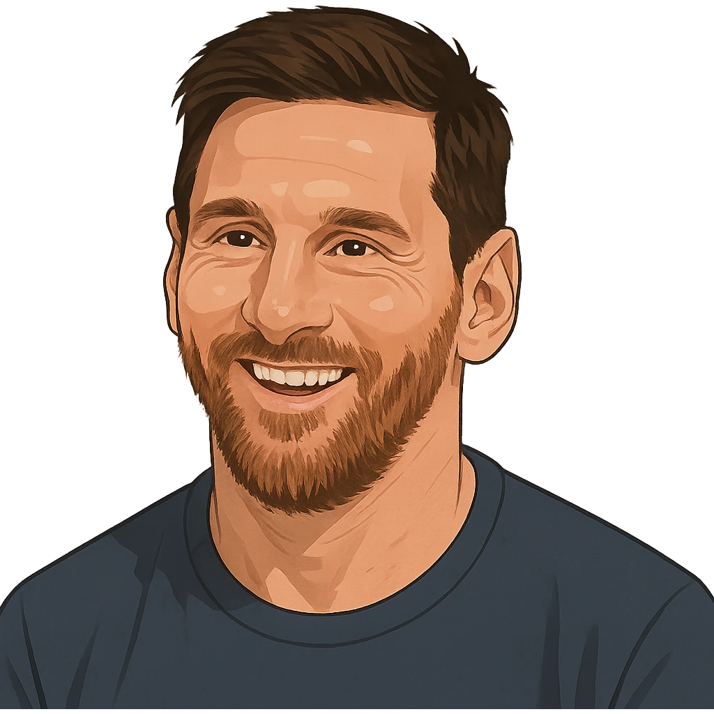 Lionel Messi smiling, clear face, happy expression, simplified realistic style emoji
