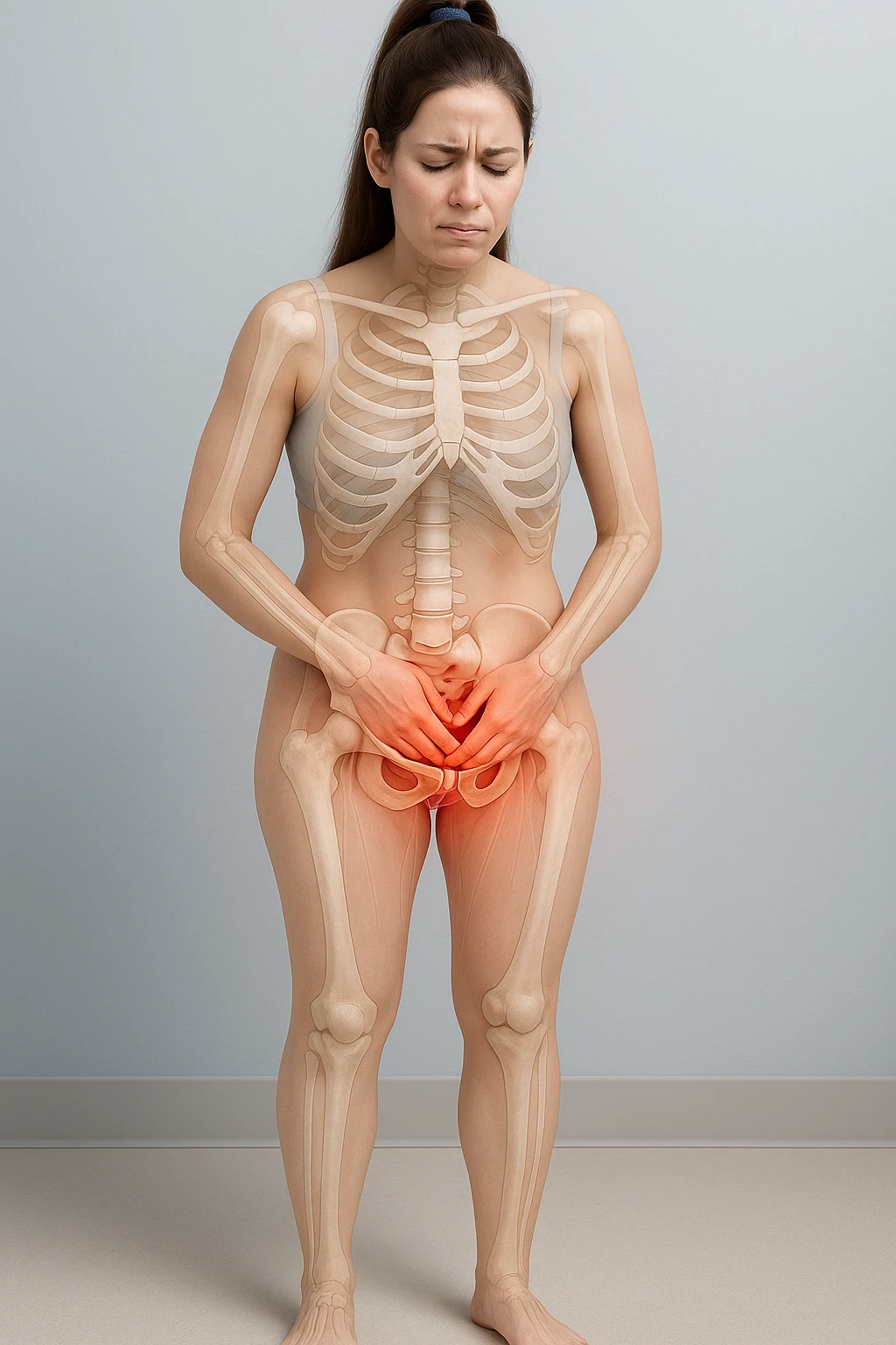 donna con dolore al pavimento pelvico dimagrire in 3D realistica,  immagine anatomica emoji