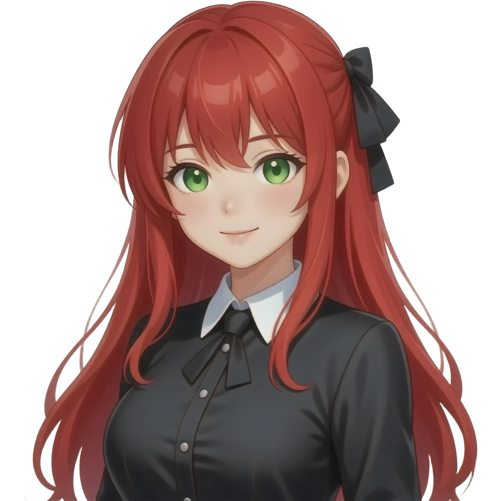anime girl sexy red hair green eyes black blouse with white collar emoji