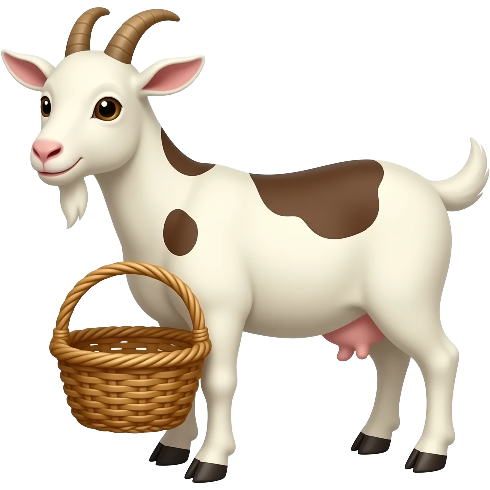 cabra con manchas marrones y una cesta. La cabrarealista emoji