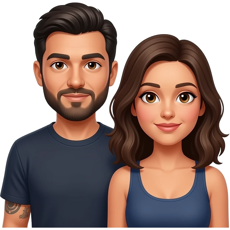 Latino couple man has a beard, medium hair and tattoos and his wife is beautiful with hazel eyes and shoulder length brown hair and they are getting a divorce emoji