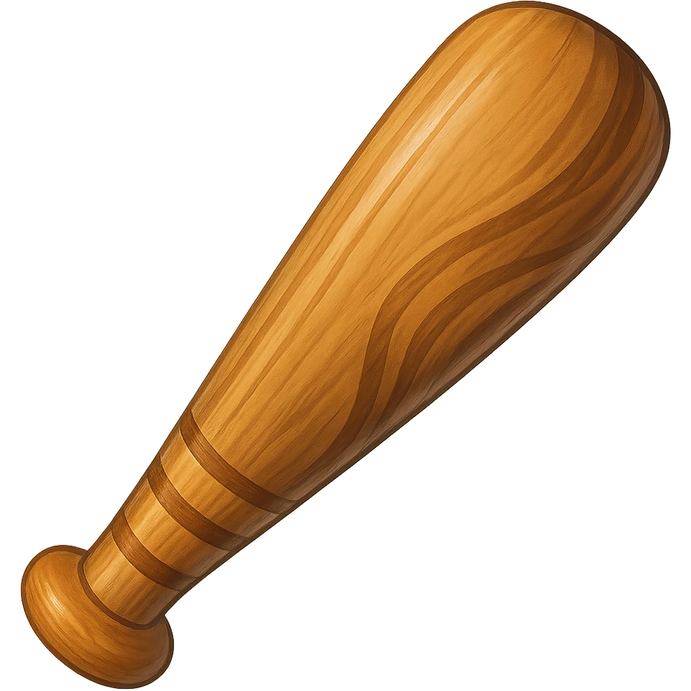 A wooden baseball bat in a cartoon style with more realistic details and vibrant colors, no background. emoji