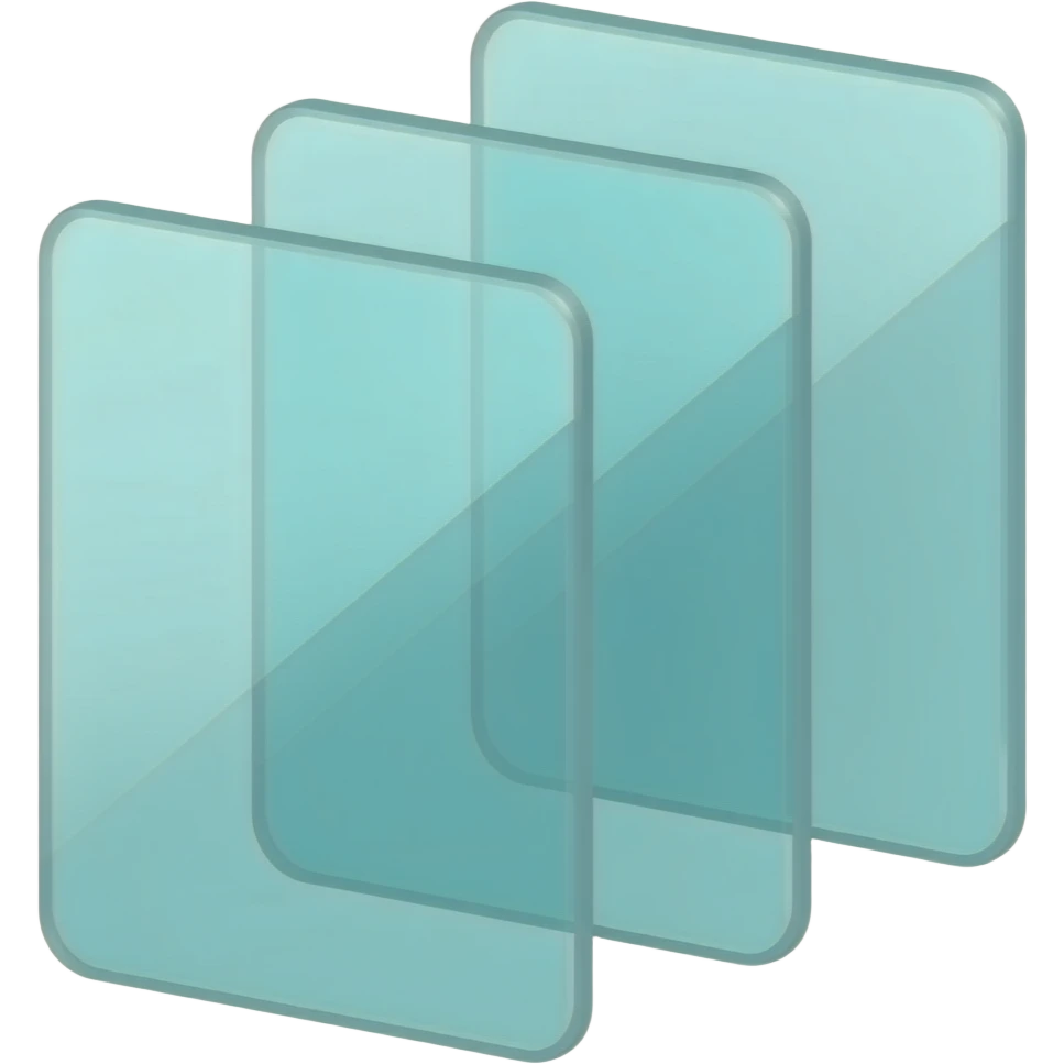 Three parallel glass panes are arranged one behind the other in 3D emoji