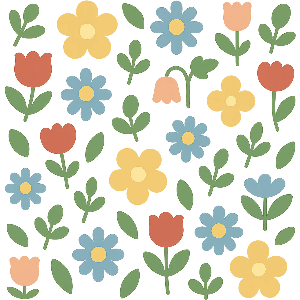 Seamless pattern with soft floral elements in retro Scandinavian style. emoji