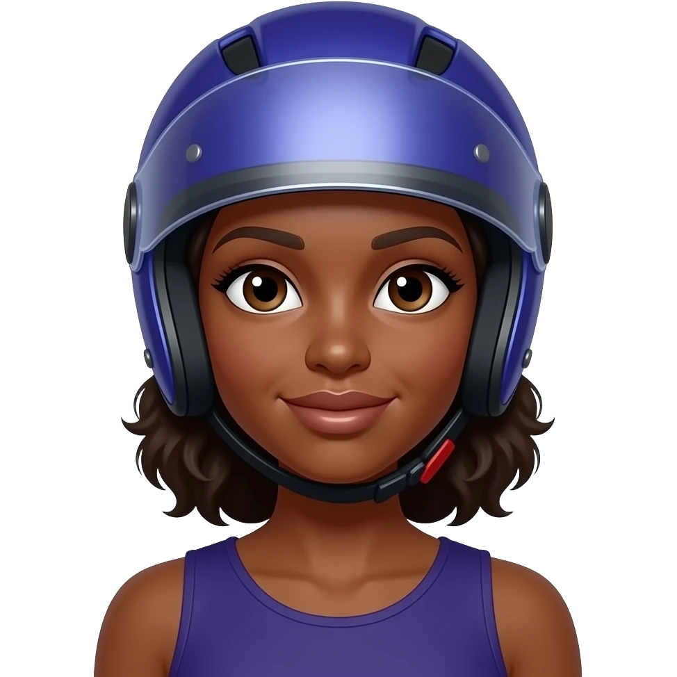 mujer morena con Casco de moto color azul violeta emoji