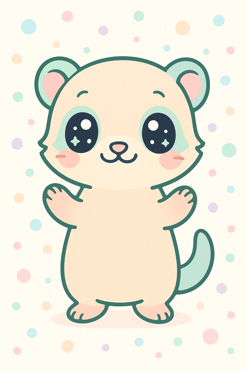 kawaii cartoon baby ferret, standing with tiny paws up, sparkly eyes, pastel palette, simple background emoji