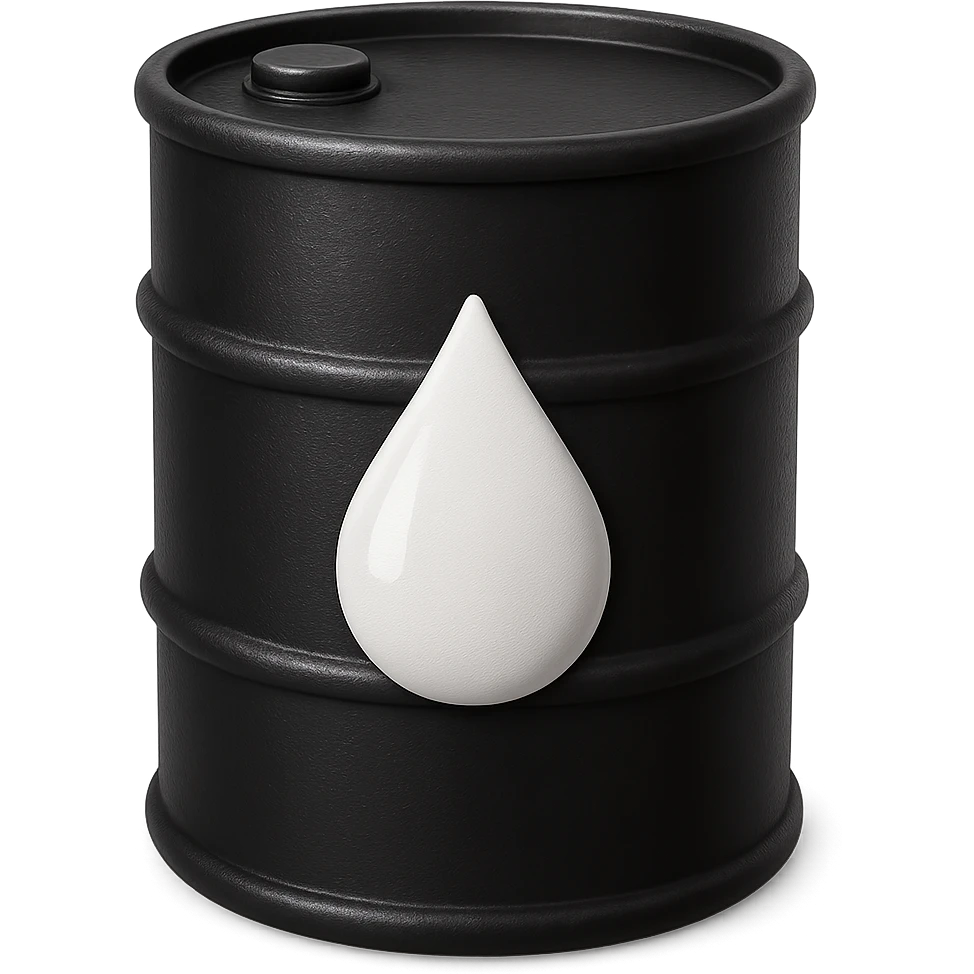 Сгенерируй мне в стиле детализированного емодзи черную бочку на которой нарисованна белая кампля капля, как логотип emoji