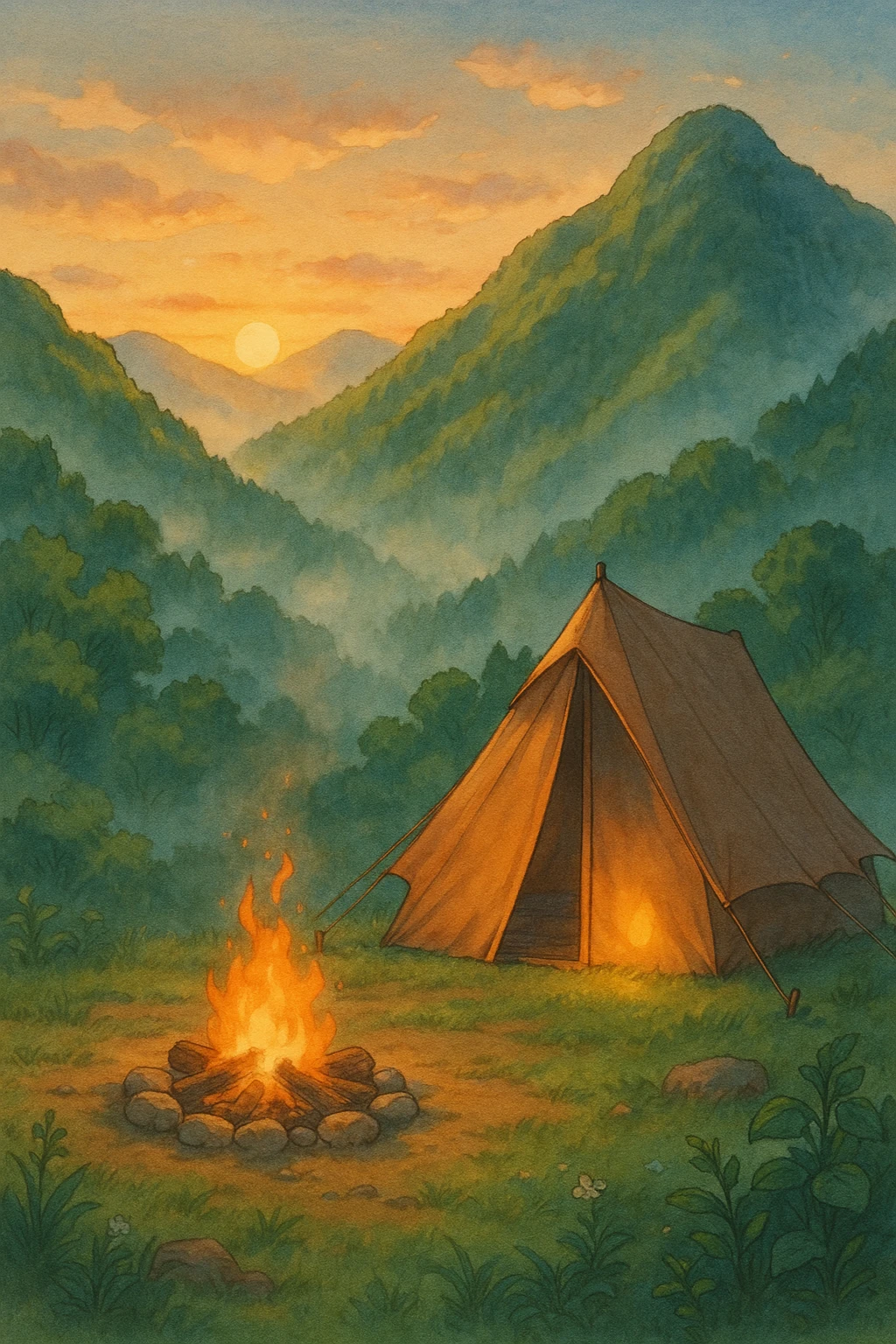 a mountain campsite at sunrise emoji