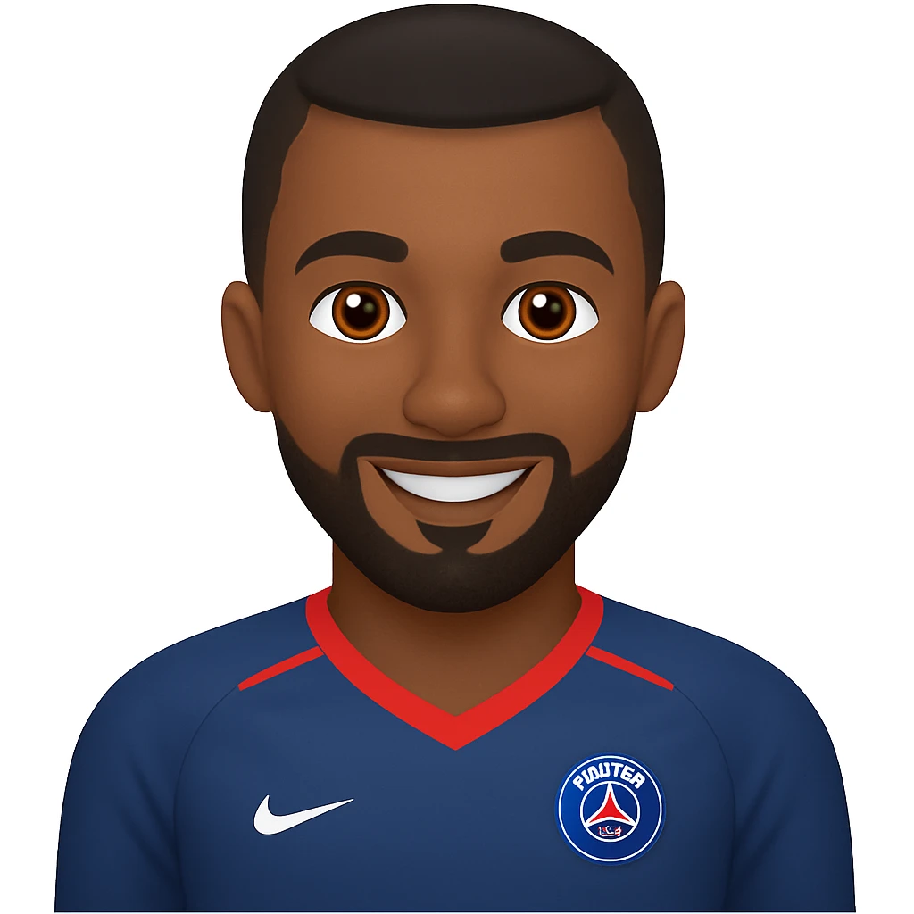 Add a short beard to the PSG footballer Blaise Matuidi emoji, keep the PSG jersey and smiling expression. Maintain the style and look of the original emoji. emoji