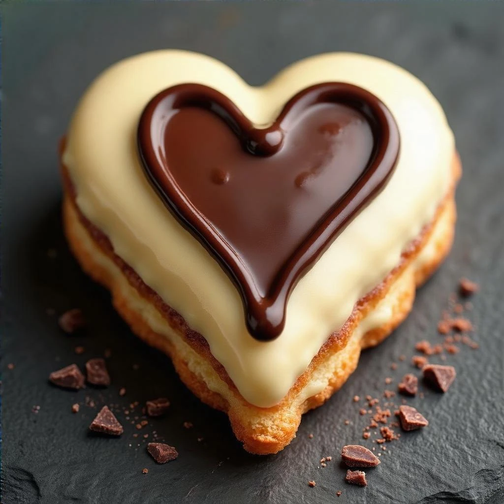 heart-shaped food with a chocolate drizzle emoji