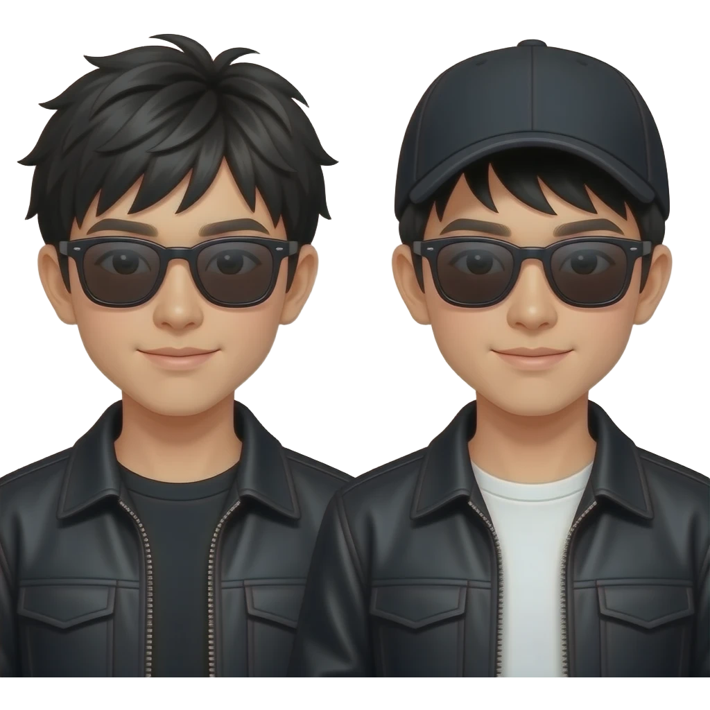Two Japanese Yung Men with black jacket and sunglasses/Cap emoji