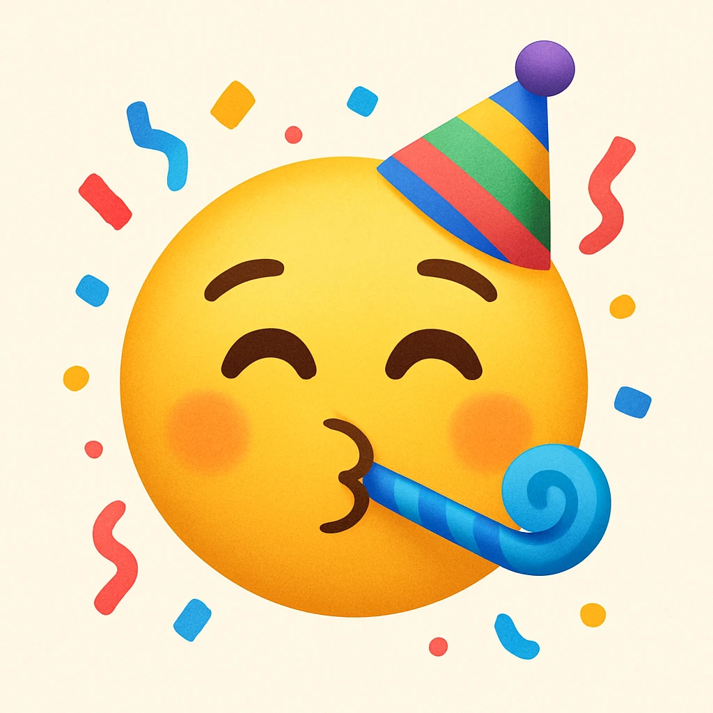 emoji with party blower emoji