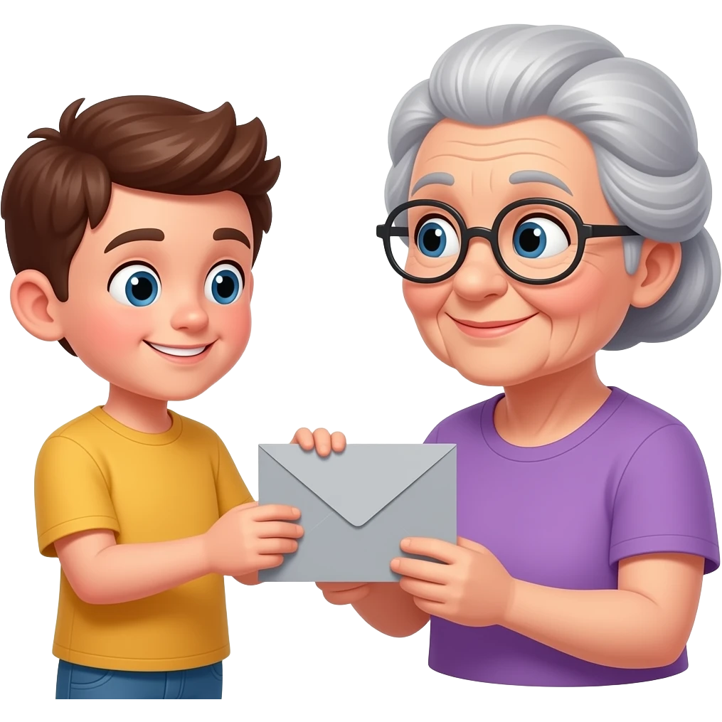 внук дарит бабушке седой открытку emoji
