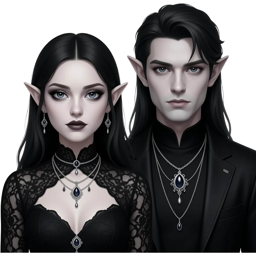 Dark sexy gothic female and male elves with elve ears. Fantasy emoji