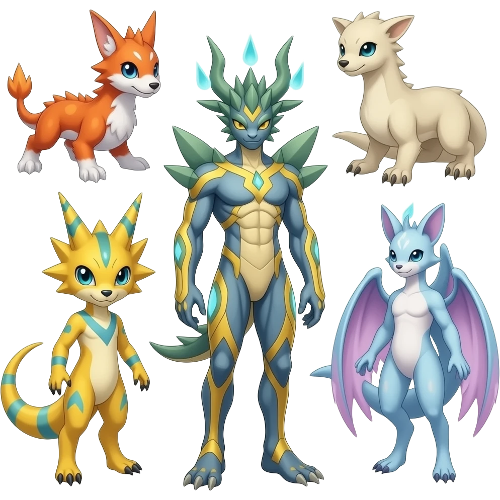 Gabite-Genesect-Flamedramon-Marowak-ExVeemon-Latias-Fakémon-hybrid emoji