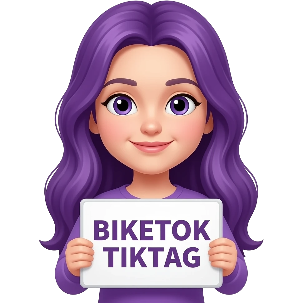 girl with long purple hair with a BIKETOK TIKTAG sign emoji