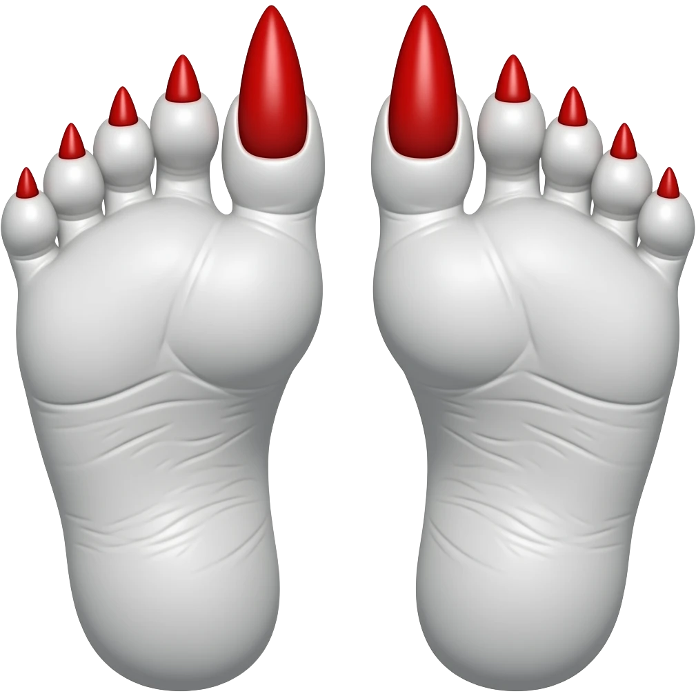 White rinkly feet with red long toenails emoji