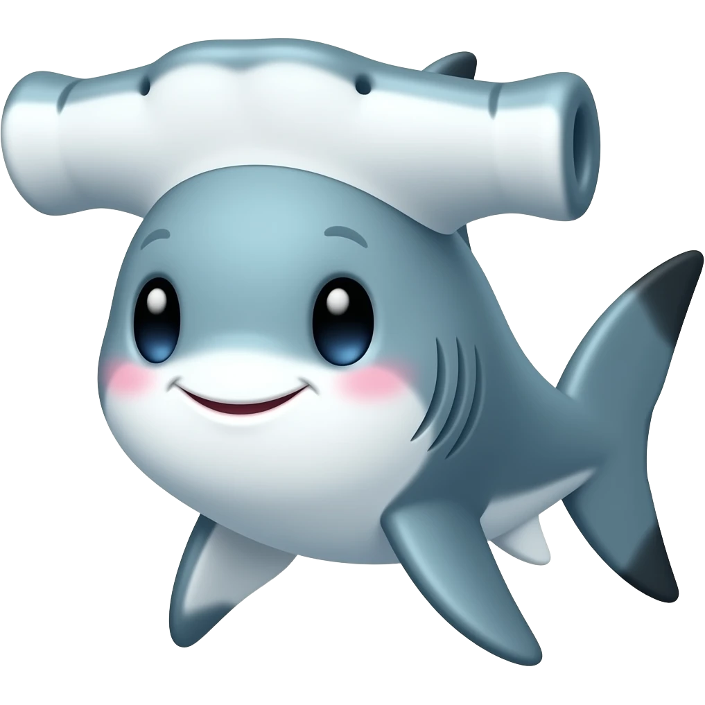Kawaii hammerhead shark with little smile,  eyes emoji