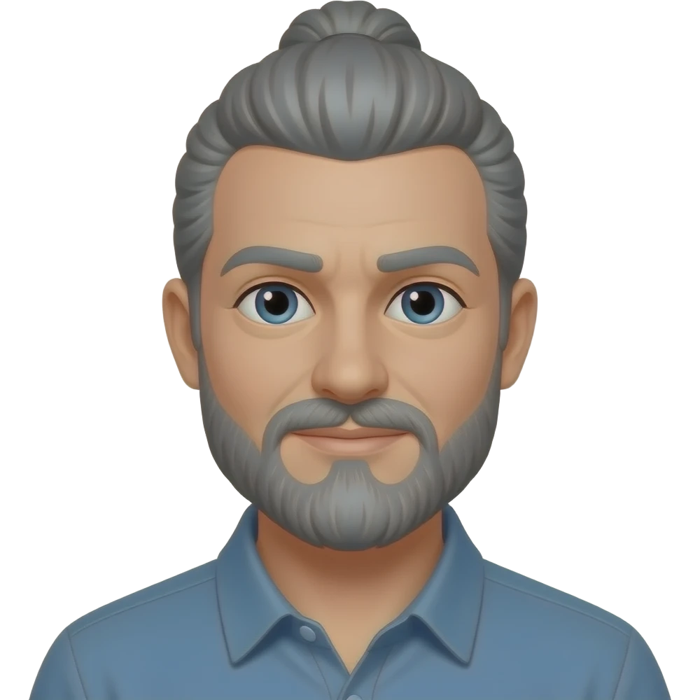 Man with ponytail, mustache nd goatee, gray hair emoji