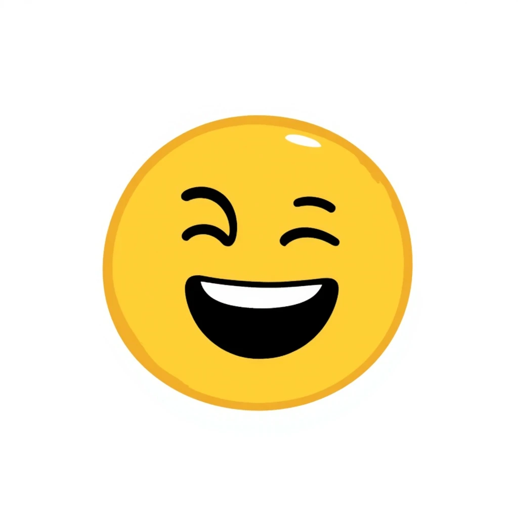 laughing emoji, yellow face, open mouth, smiling eyes, hand drawn doodle style emoji