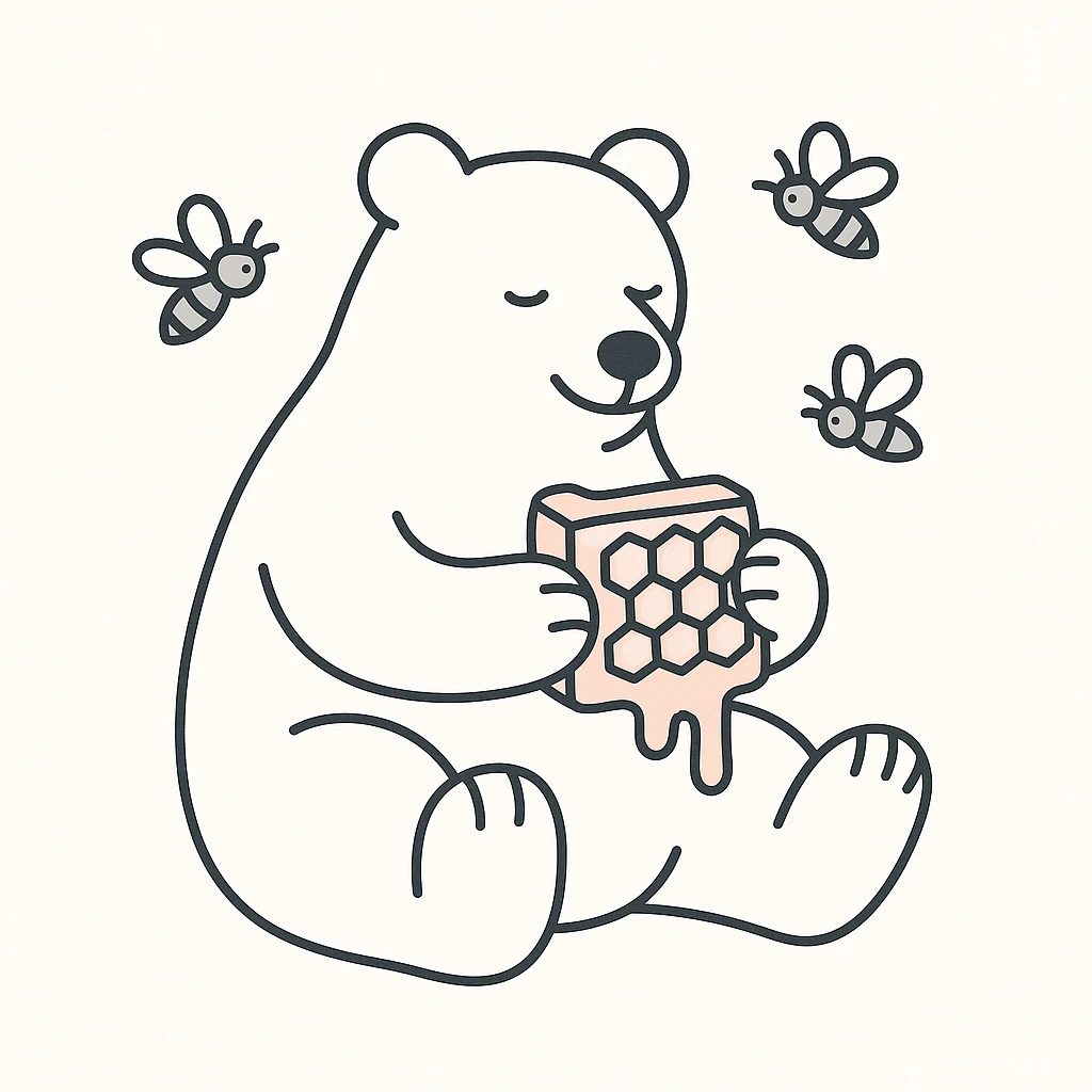 bear eating honeycomb with bees flying around emoji