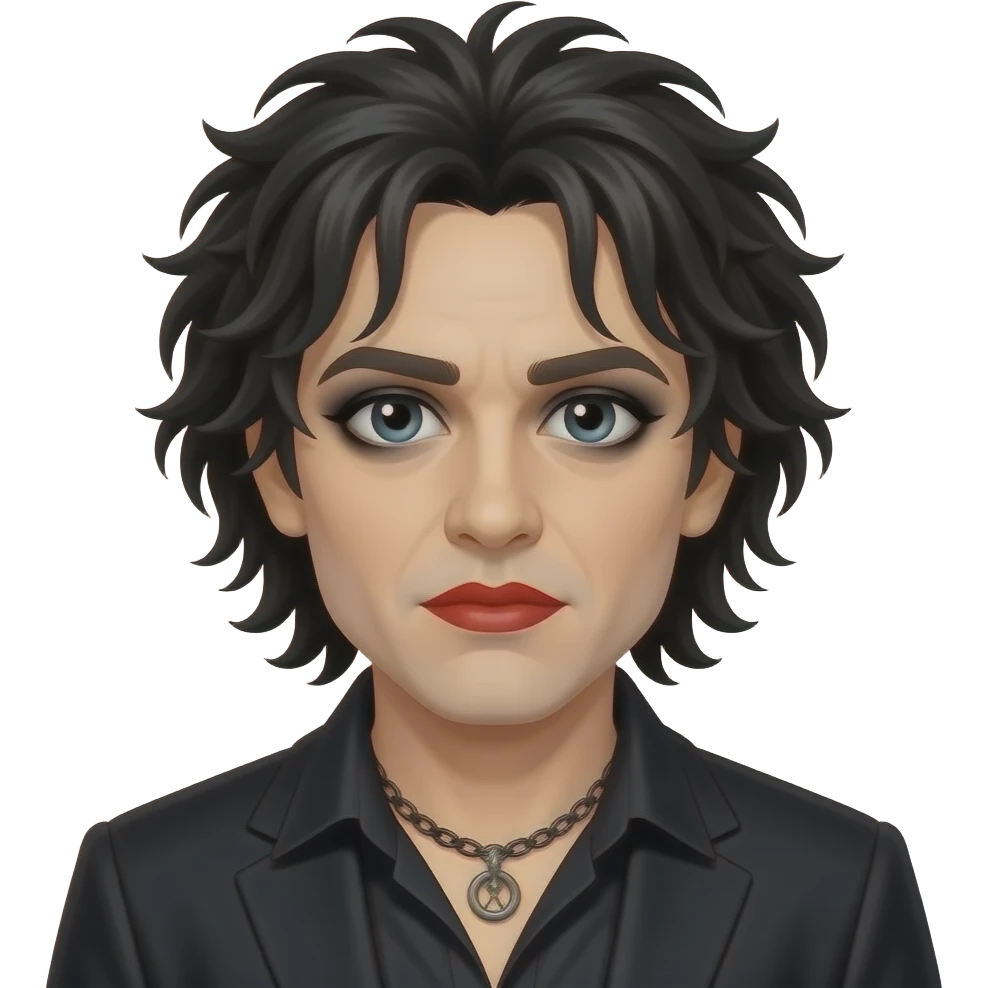 robert smith from the cure with red lipstick and black eyeliner emoji