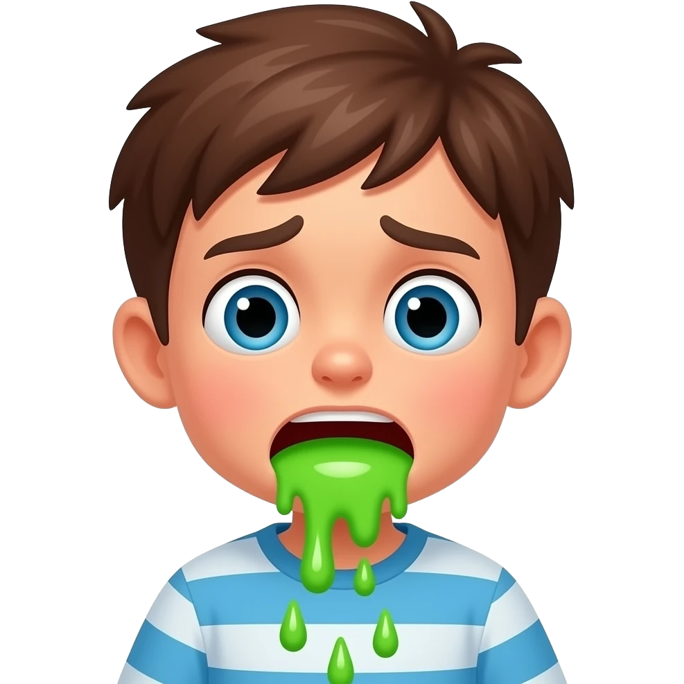 sick boy puking green vomit sad/scared puking alot emoji