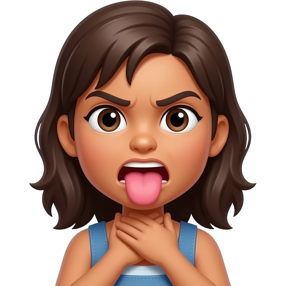 Mad Medium skin iPhone emoji girl Choking self with hands around neck With tongue sticking out emoji