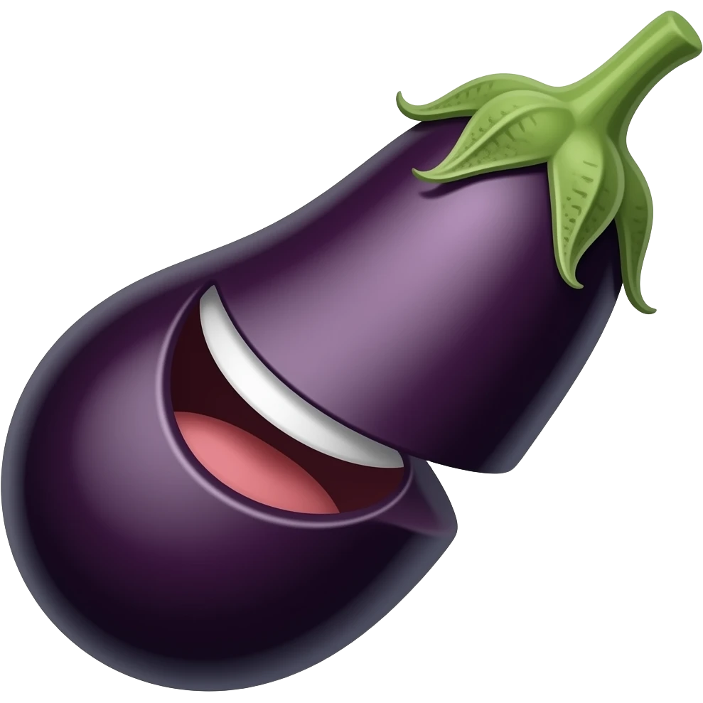 Eggplant in smiley mouth emoji